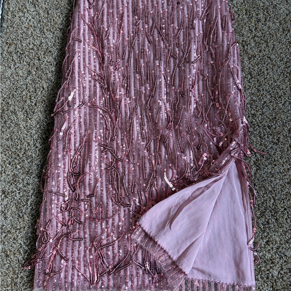 Anthropologie Maeve Pink Sequin Fringe Skirt